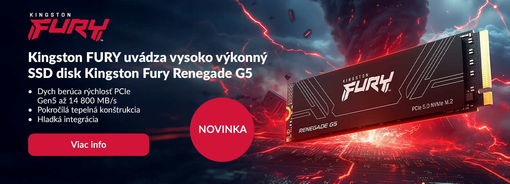 Kingston FURY uvádza vysoko výkonný SSD disk Kingston FURY Renegade G5